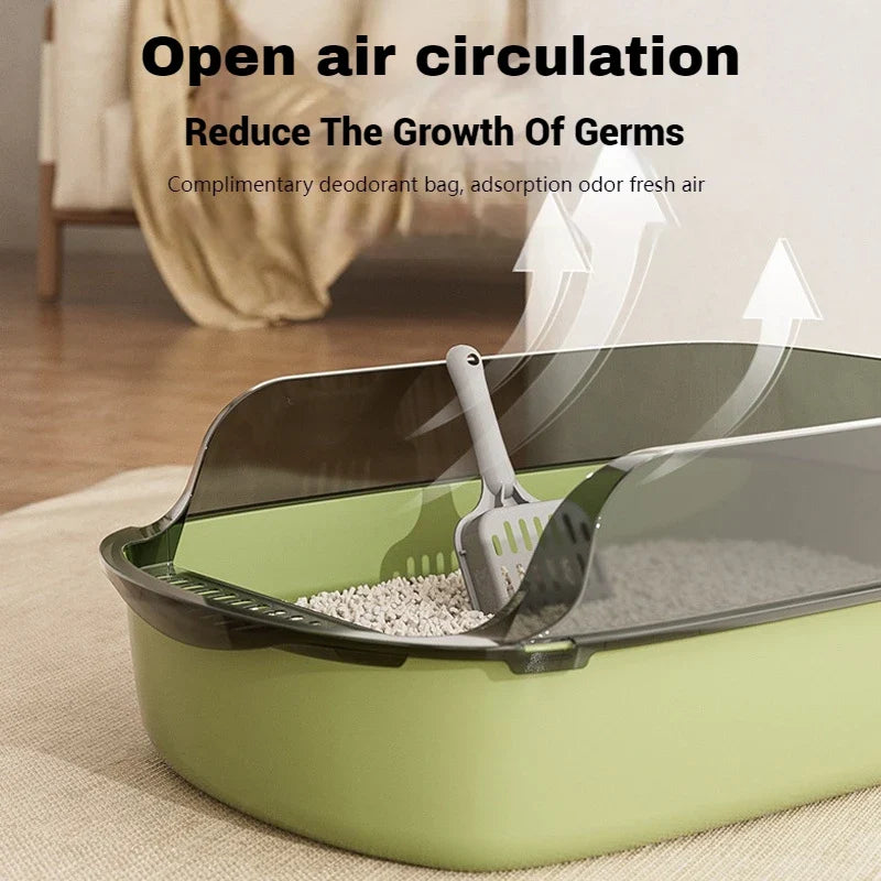 Semi-Enclosed Cat Litter Box – Anti-Splash Plastic Tray, Large Capacity 15.7×10.2×5.9 in (40×26×15 cm)