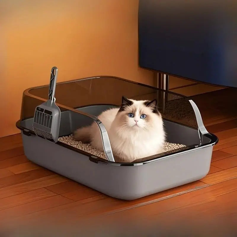 Semi-Enclosed Cat Litter Box Splashproof High-Side Kitten Litter Tray for Indoor Use