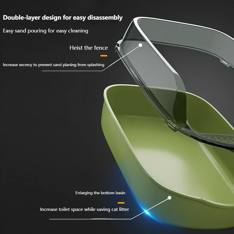 Semi-Enclosed Cat Litter Box – Anti-Splash Plastic Tray, Large Capacity 15.7×10.2×5.9 in (40×26×15 cm)