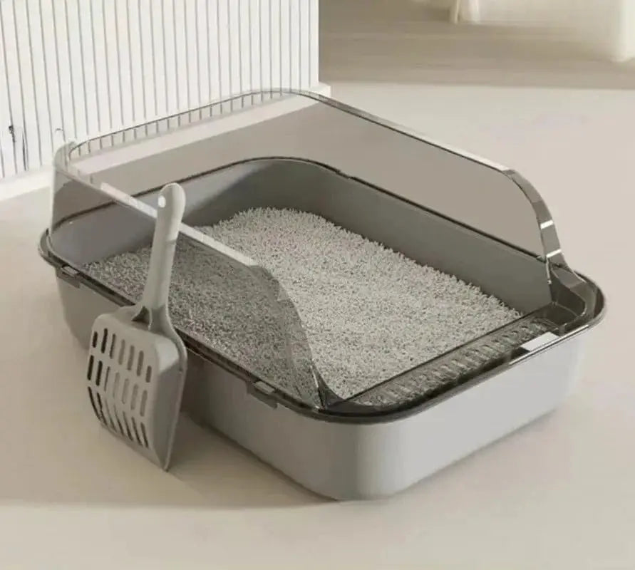 Semi-Enclosed Cat Litter Box Splashproof High-Side Kitten Litter Tray for Indoor Use